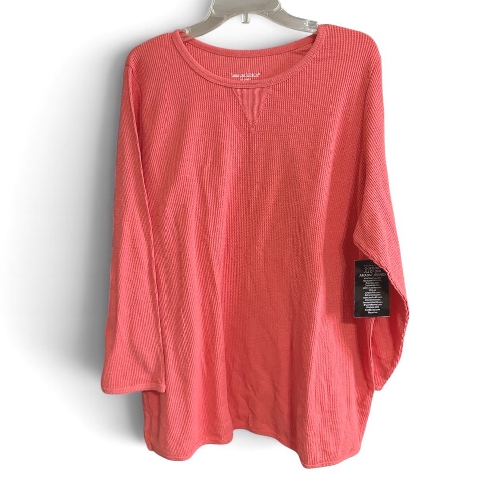 Woman Within Waffle Knit Tunic 2X Coral Long Sleeve Thermal Top Loungewear NWT